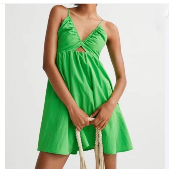 NEW H&M Cotton Blend Open Back Mini Dress, Size S - Picture 2 of 16